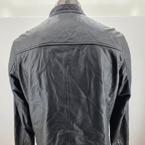 Lucky Brand Black Leather  Biker Jacket Large  Style 7M30808  Cafe Racer - Picture 2 of 14